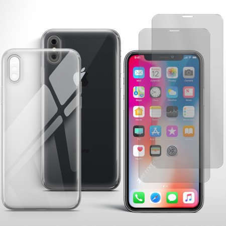 Handyhülle für iPhone XS Schutz Case mit Kameraschutz 2x Panzerfolie Glas 9H