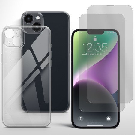 Schutzcase für iPhone 14 Plus Handyhülle mit Kameraschutz 2x Panzerfolie Glas 9H