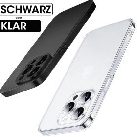 Hülle für iPhone 15 14 13 12 Pro Max Schutz Case mit Kameraschutz Klar Schwarz