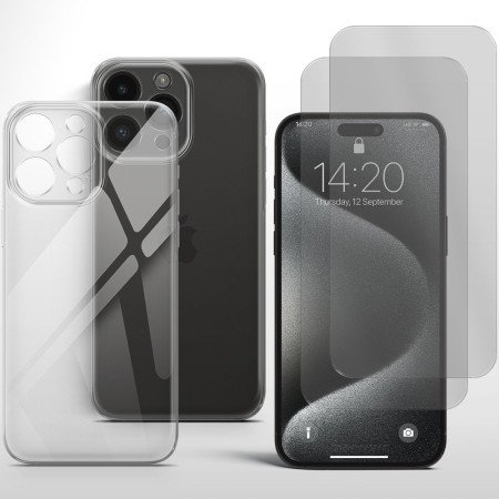 Schutzhülle für iPhone 15 Pro Handy Case mit Kameraschutz 2x Panzerfolie 9H Klar