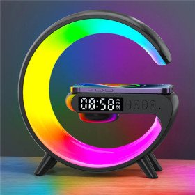 Wireless Charger Stand mit Bluetooth Lautsprecher, RBG Nachtlicht, Wecker