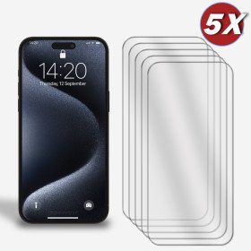 5er-Pack Display Glasfolie für iPhone 15 Pro Panzerglas 9H Hartglas Schutzglas