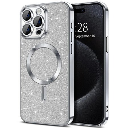 Hülle für iPhone 16/15 Pro Max MagSafe Glitter Bumper Cover mit Elektroplatte & Objektivschutz